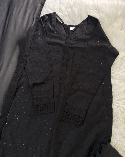 Black Sequin Chikankari 3 Pcs Suit - Viral Summer Edition