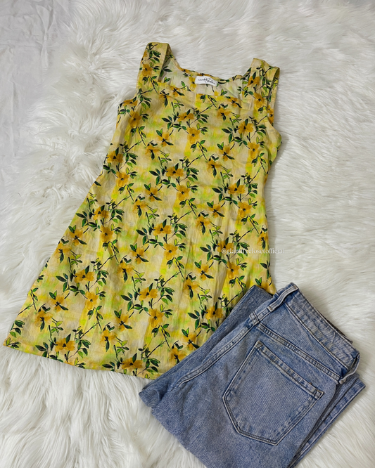 Yellow Floral Printed Kurti - Corset Back