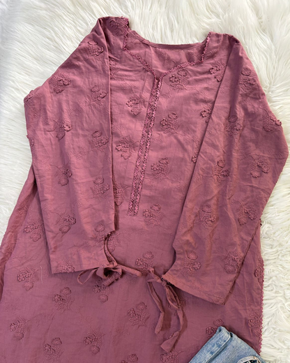 Tea Pink Chikankari Kurti  - Corset Back