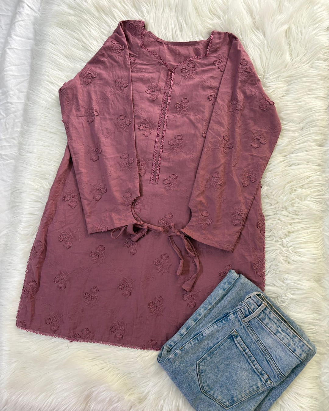 Tea Pink Chikankari Kurti  - Corset Back