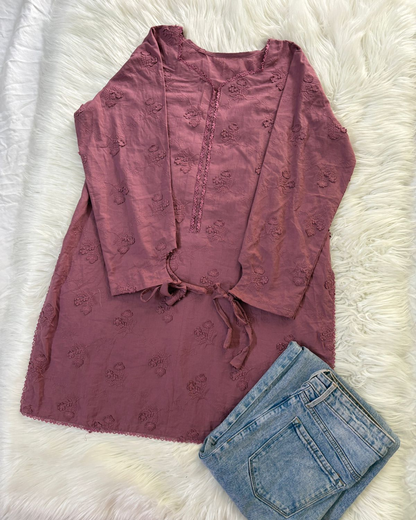 Tea Pink Chikankari Kurti  - Corset Back