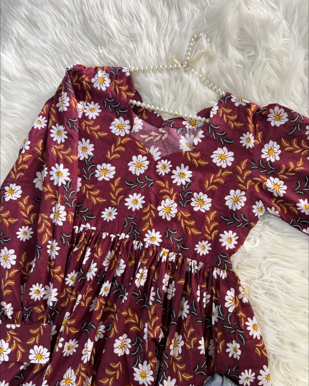 Maroon Floral Lawn Peplum - New Arrivals