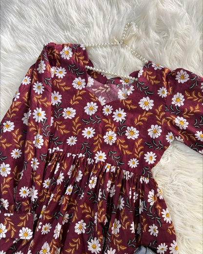 Maroon Floral Lawn Peplum - New Arrivals