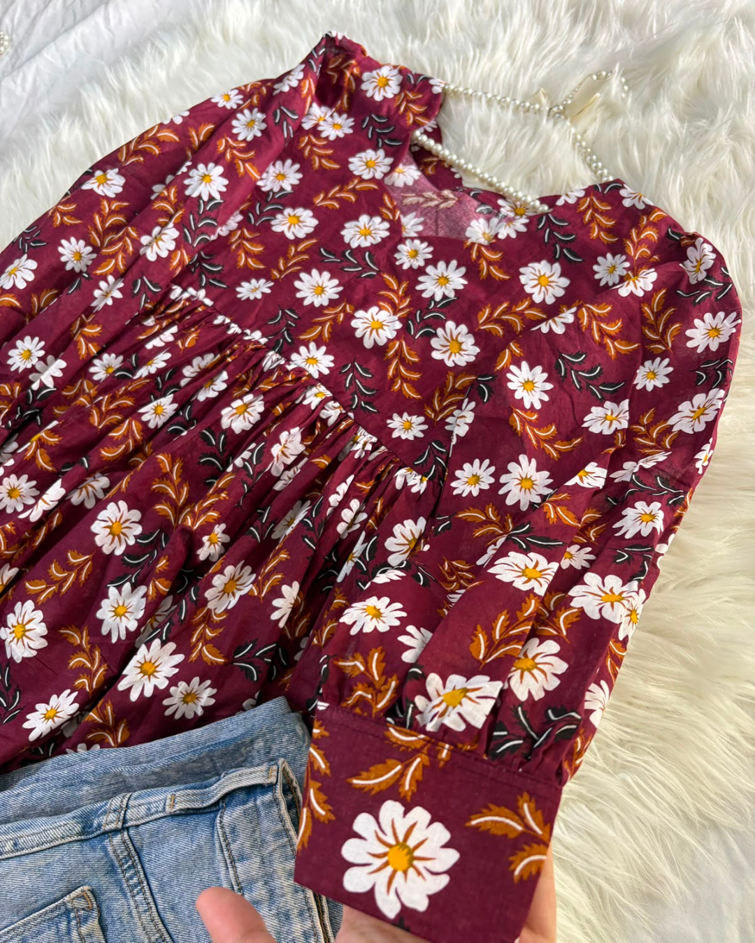 Maroon Floral Lawn Peplum - New Arrivals