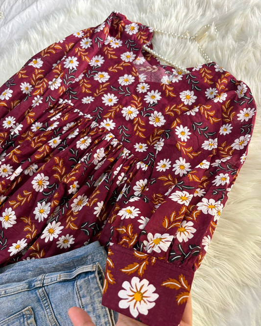 Maroon Floral Lawn Peplum - New Arrivals