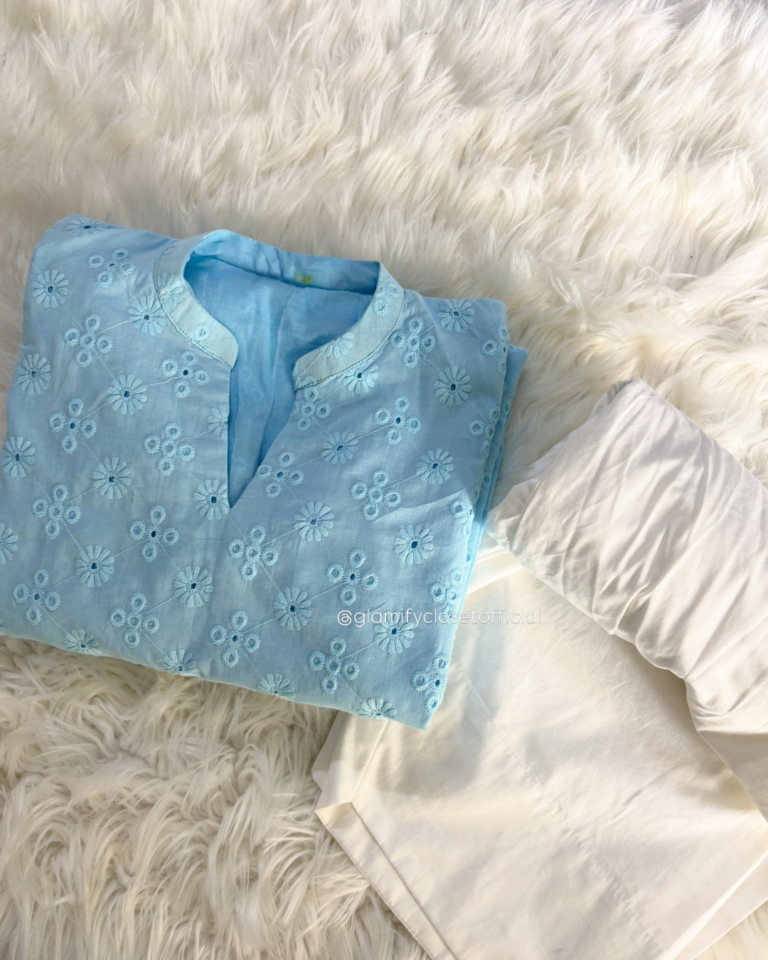 Cloudy Blue Chikankari - Farshi Suit 2 Pcs