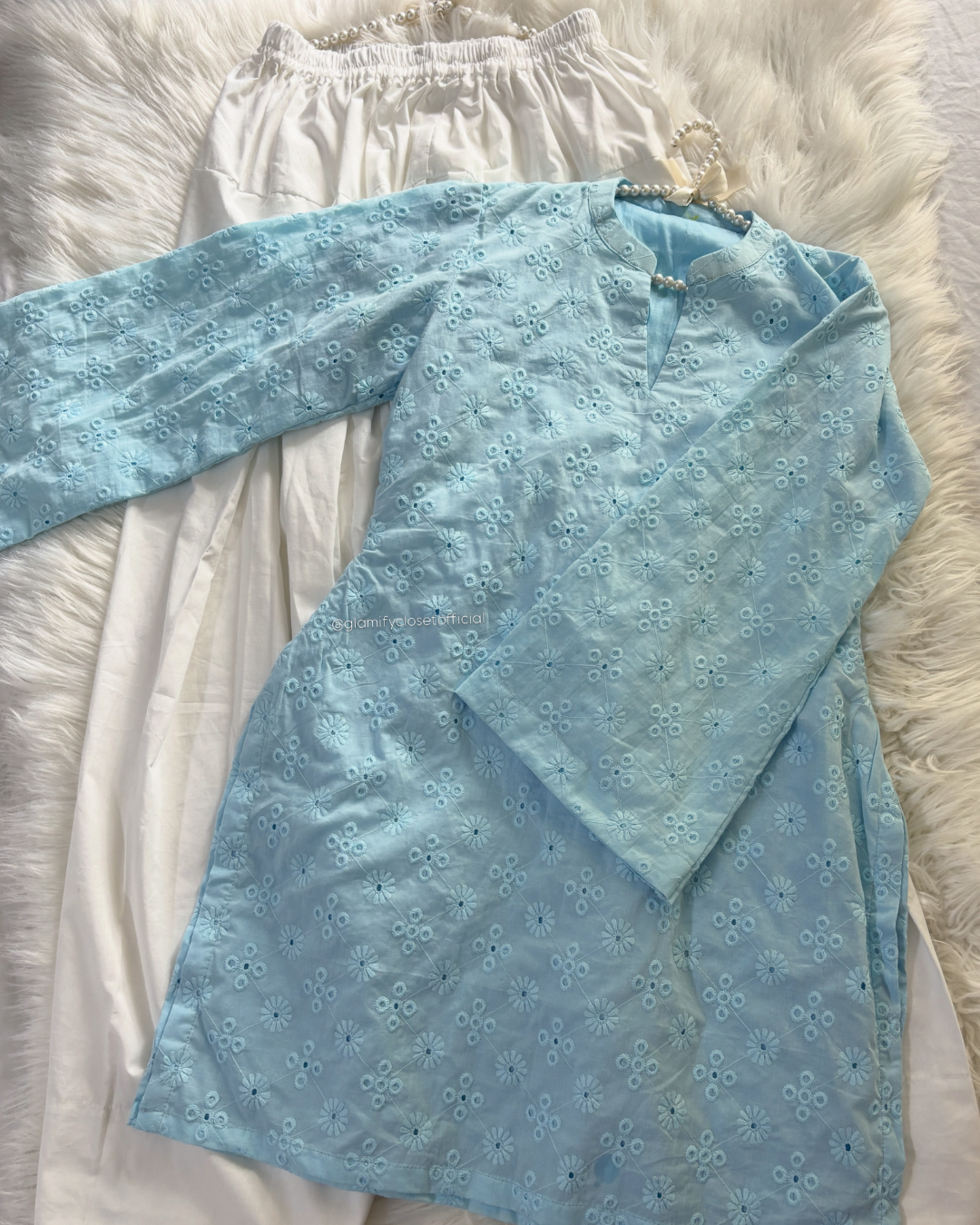 Cloudy Blue Chikankari - Farshi Suit 2 Pcs