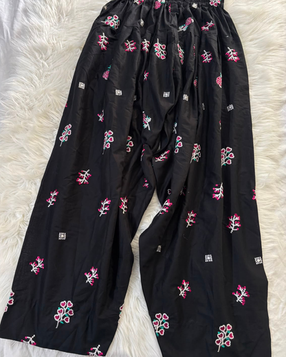 Black Embroidered Kurta With Farshi Set- 2 Pcs