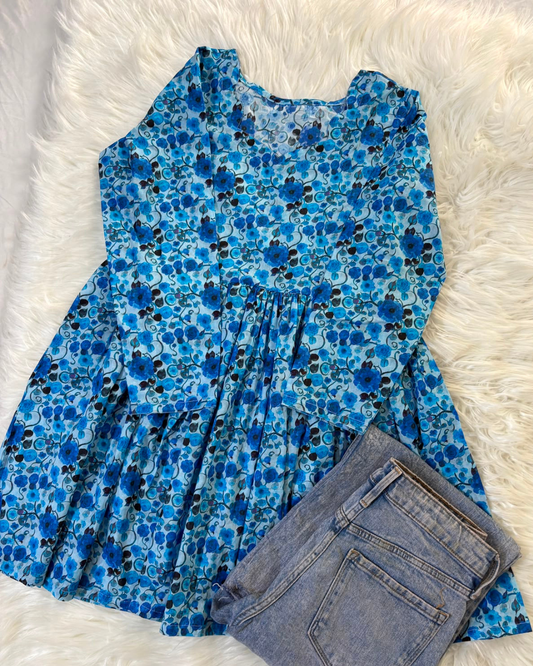 Ice Blue Floral Lawn Kurti