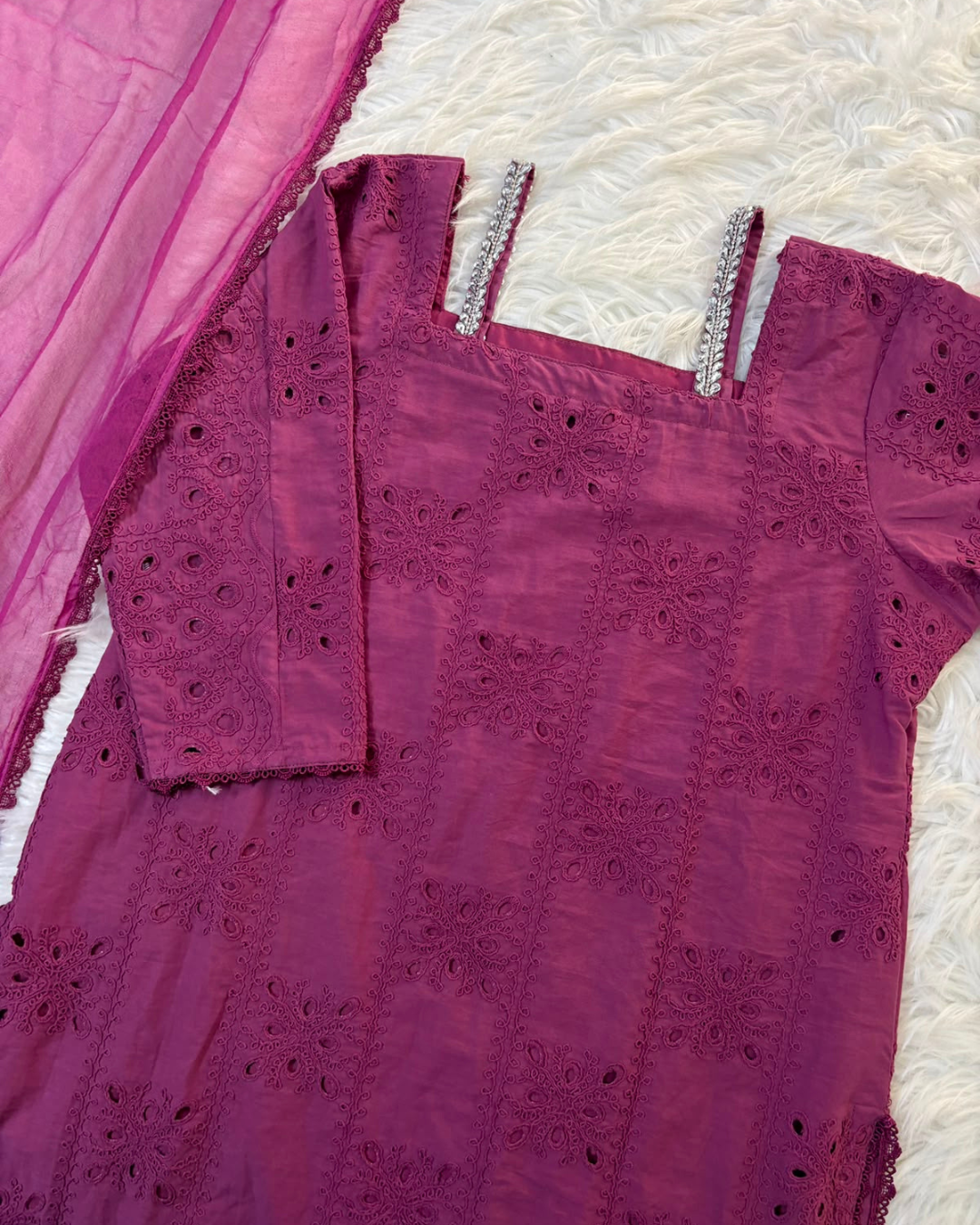Ayla - Chikankari Kurta With Plazzo - 3 Pc