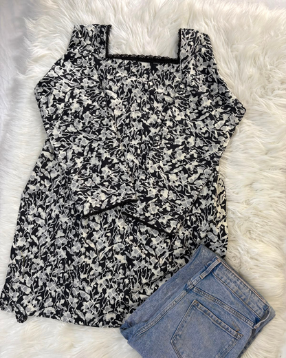 Forset Black & White Floral Kurti - Corset Back