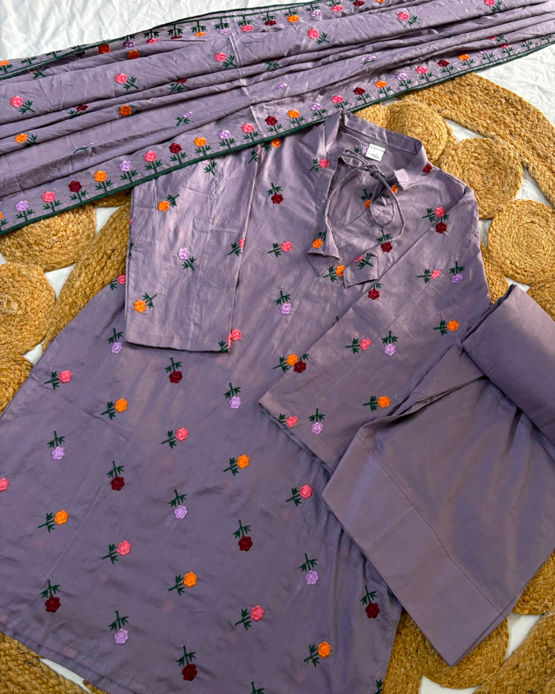 Purple Embroidered Floral - 3 Pc Suit Lawn Dupatta