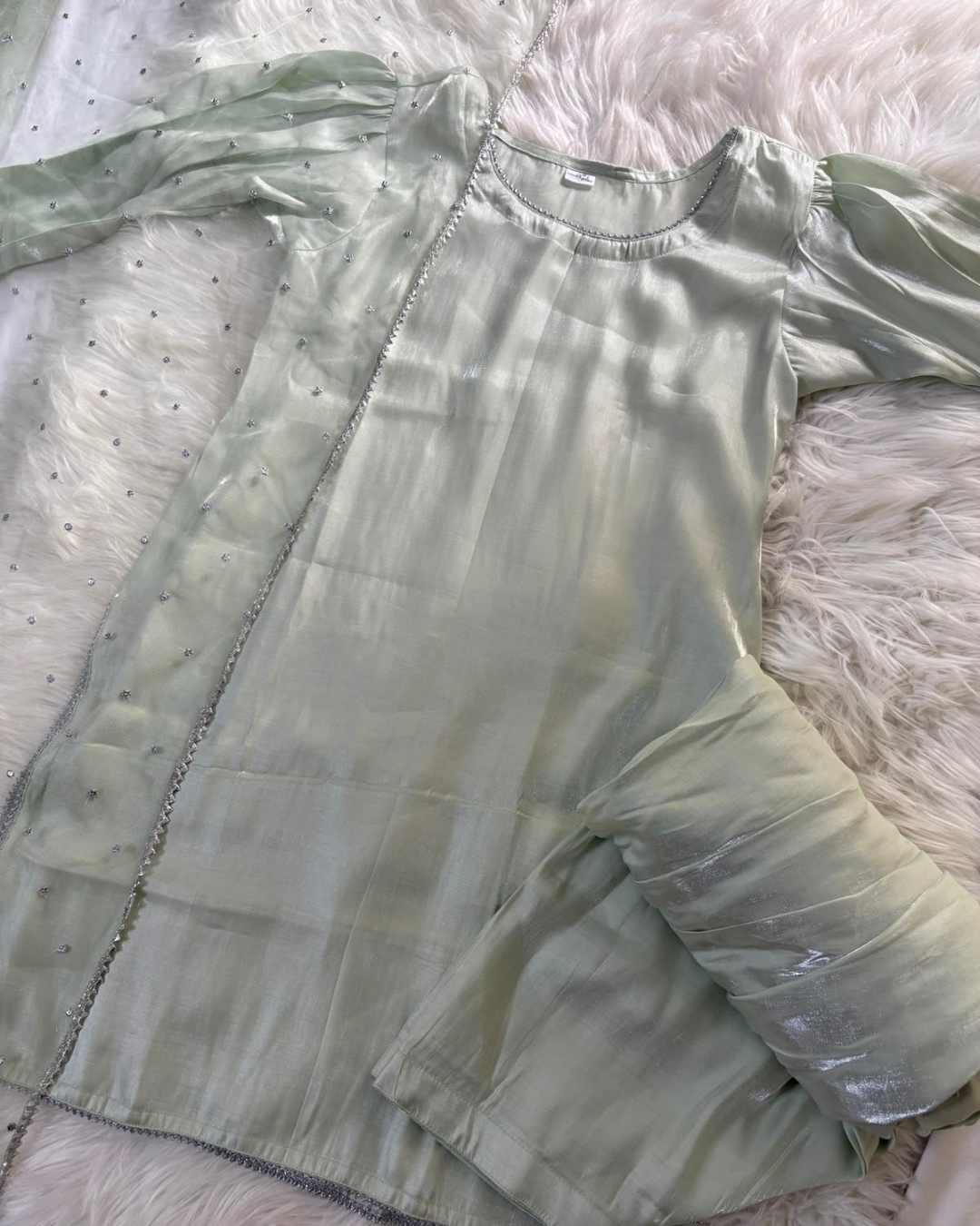 Sage Green Sheesha Silk - Patiyala Suit 3 Pcs