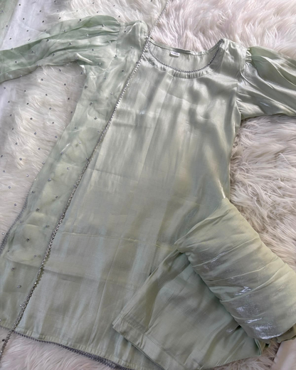 Sage Green Sheesha Silk - Patiyala Suit 3 Pcs