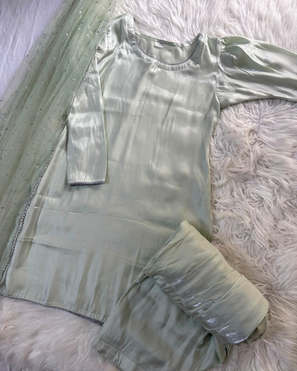 Sage Green Sheesha Silk - Patiyala Suit 3 Pcs