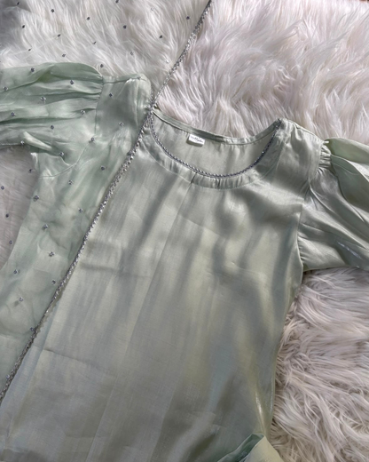 Sage Green Sheesha Silk - Patiyala Suit 3 Pcs