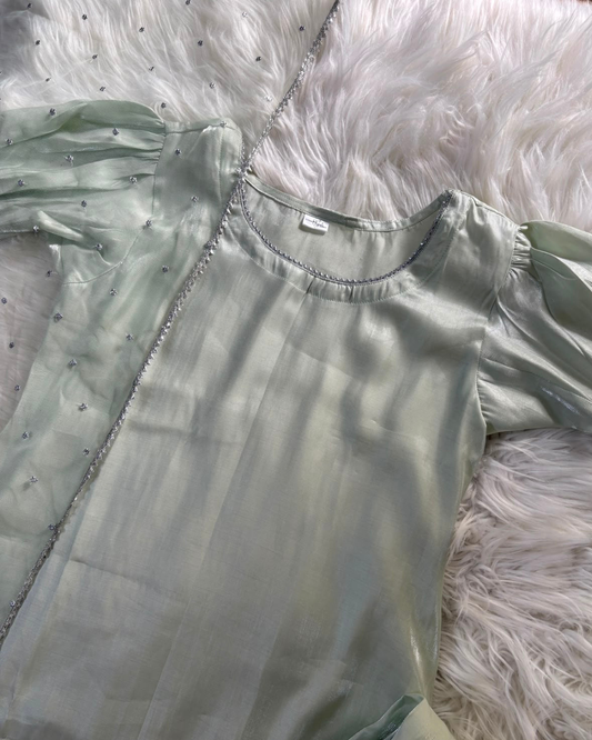 Sage Green Sheesha Silk - Patiyala Suit 3 Pcs