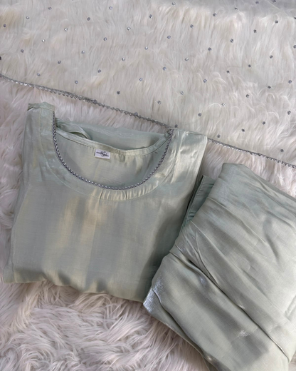 Sage Green Sheesha Silk - Patiyala Suit 3 Pcs