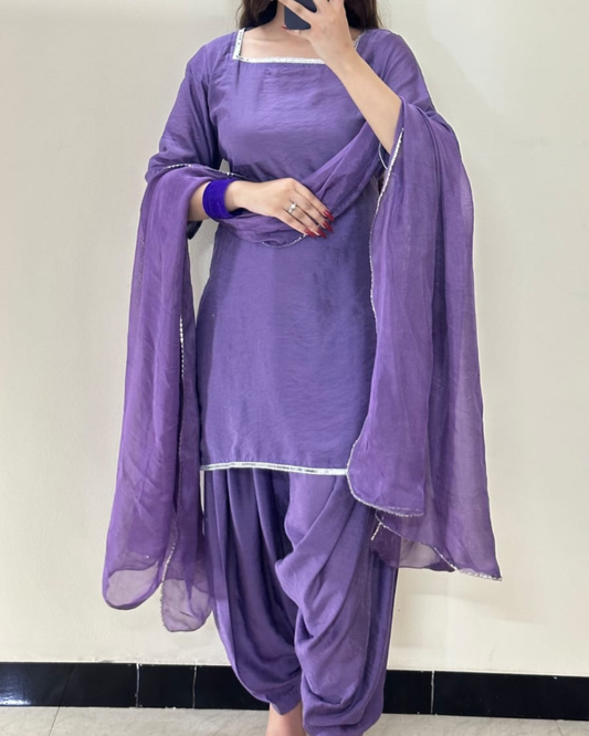 Purple Silk Patiyala Suit - 3 Pc