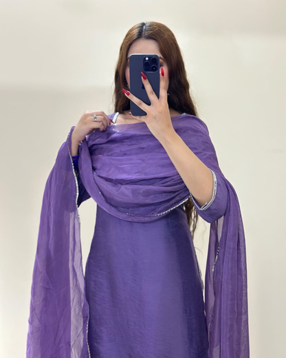 Purple Silk Patiyala Suit - 3 Pc