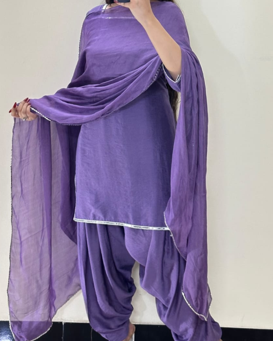 Purple Silk Patiyala Suit - 3 Pc