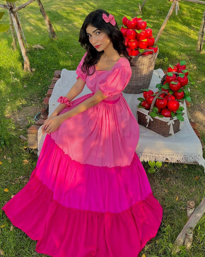 Shades Of Pink - 3 Tier Long Dress