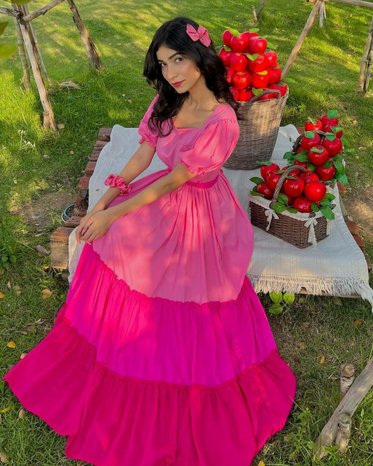 Shades Of Pink - 3 Tier Long Dress