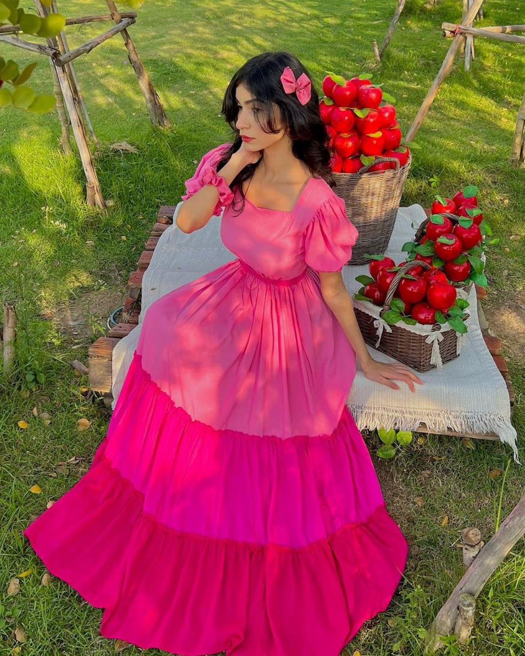 Shades Of Pink - 3 Tier Long Dress