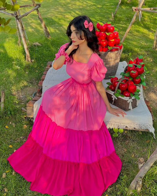 Shades Of Pink - 3 Tier Long Dress