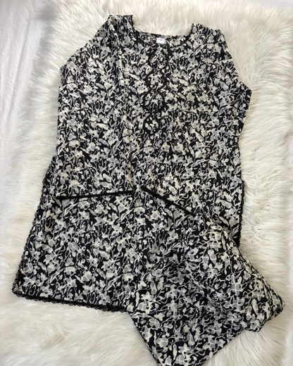 Black & White Linen Printed - 2 Pc