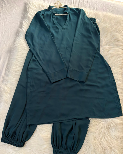 Sage Green Double Georgette - Balloon Shalwar 2 Pc