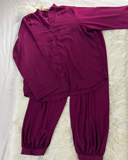 Purple Double Georgette - Balloon Shalwar 2 Pc
