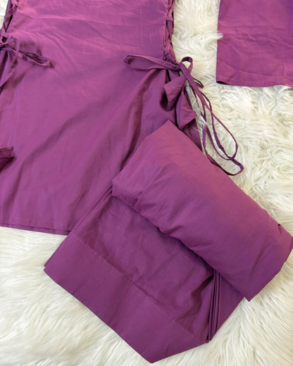 Plum Purple Side Corset Kurti - 2 PC Viral Summer Edition