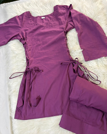 Plum Purple Side Corset Kurti - 2 PC Viral Summer Edition