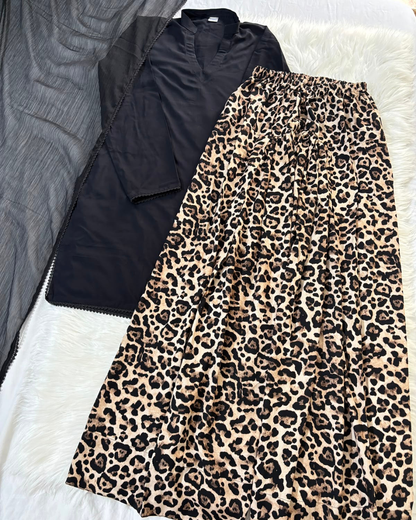 Black & Cheetah Print Linen - 3 PC Suit