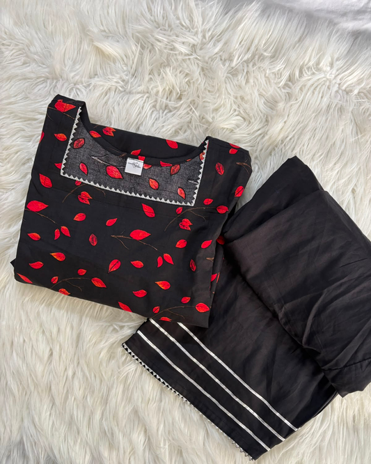 Black & Red Printed Lawn Farshi Set - 2 Pc