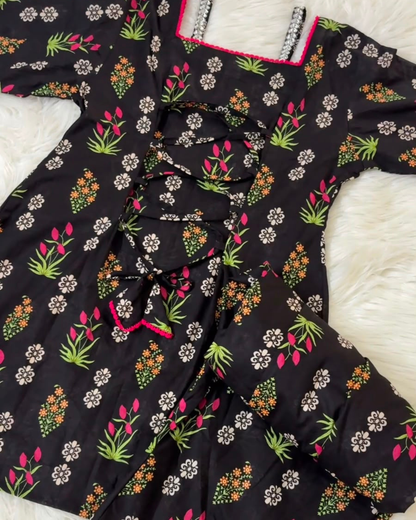 Black Printed Lawn - 2 Pc Suit
