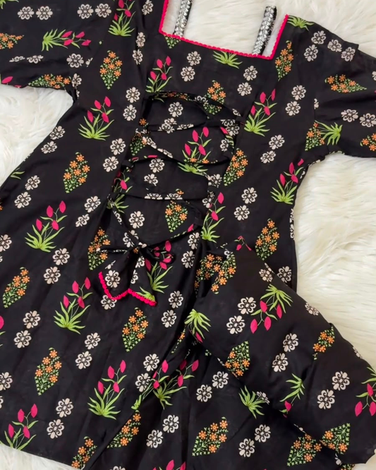 Black Printed Lawn - 2 Pc Suit