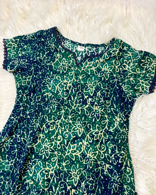 Chunri Teal & Navy Blue Print - Summer Linen Kurti