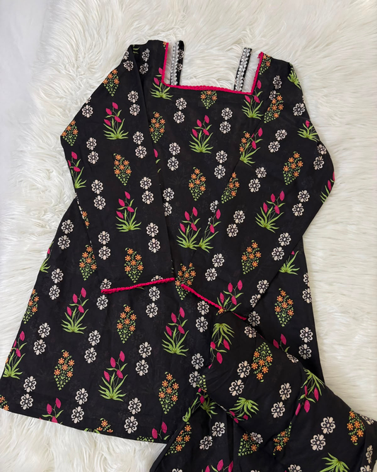 Black Printed Lawn - 2 Pc Suit
