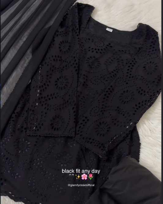 Black Siyah Chikankari Corset Back- 3 Pcs