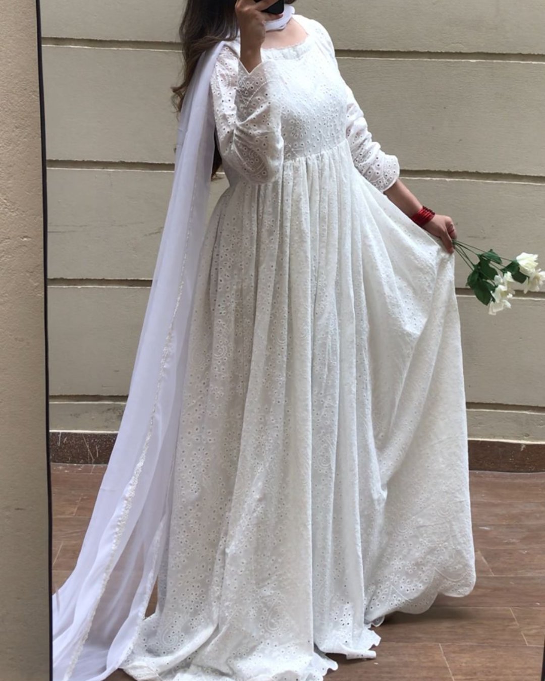 Chandni Chikankari Anarkali Frock- 2 PC