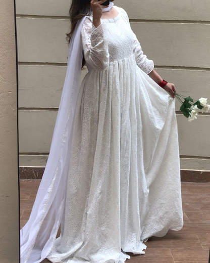 Chandni Chikankari Anarkali Frock- 2 PC