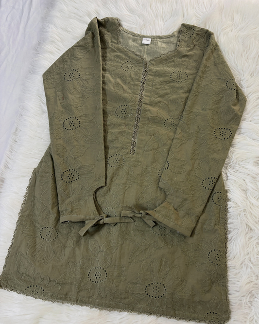 Olive Green Chikankari Kurti