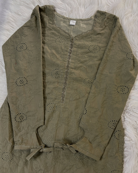 Olive Green Chikankari Kurti
