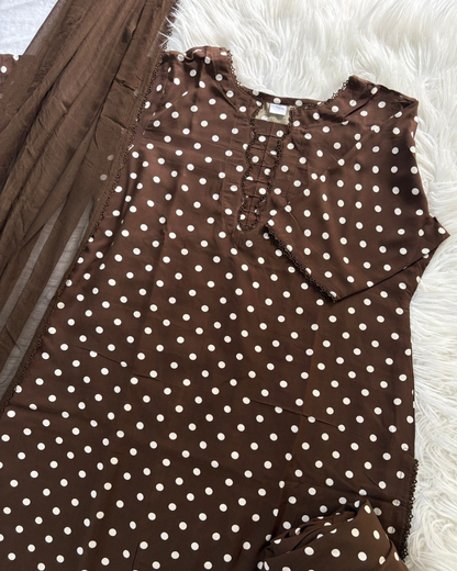 Brown Polka Dots Patiyala Suit - 3 PC