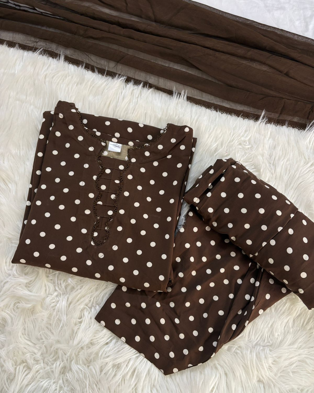 Brown Polka Dots Patiyala Suit - 3 PC