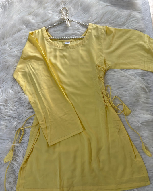 Butter Yellow Linen - Side Corset Kurti