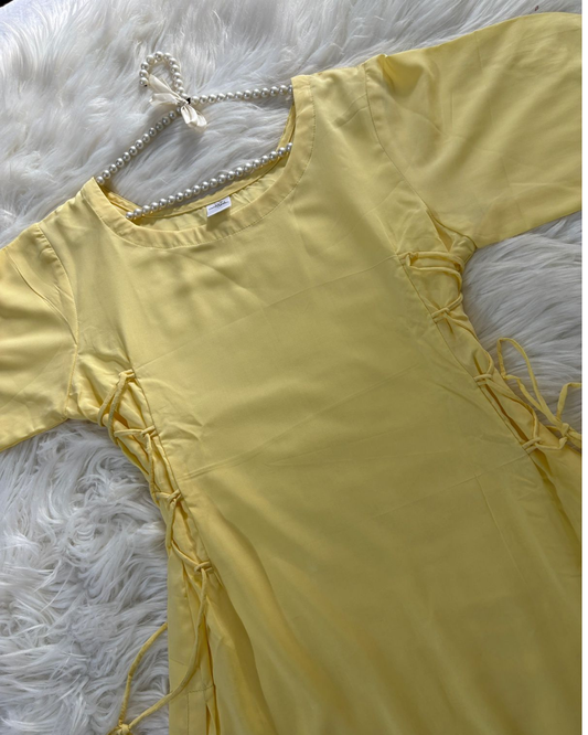 Butter Yellow Linen - Side Corset Kurti