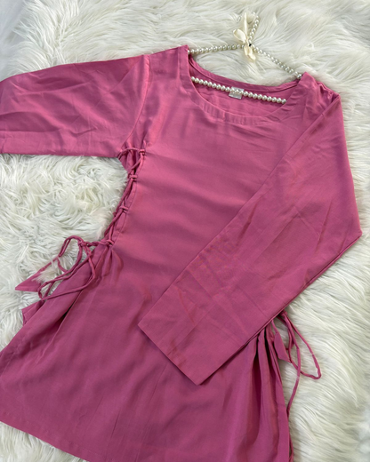 Pink Linen - Side Corset Kurti